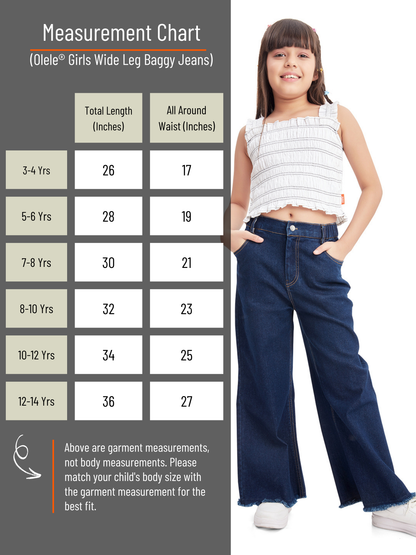 Olele® Girls Wide Leg Baggy Jeans - Cotton Denim