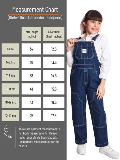 Olele® Girls Carpenter Dungaree - Raw Cotton Denim