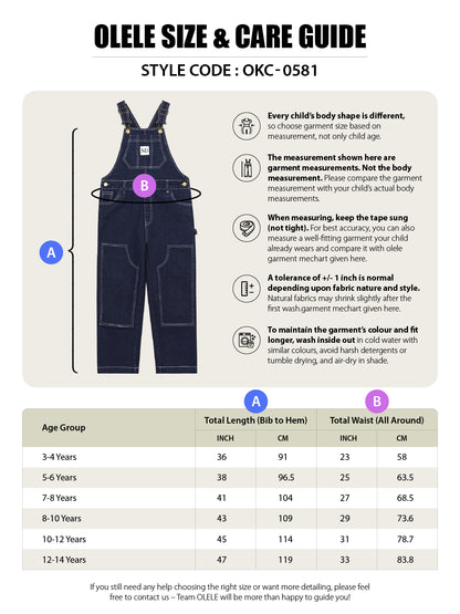 Olele® Boys Cotton Carpenter Denim Dungaree - Dark Blue