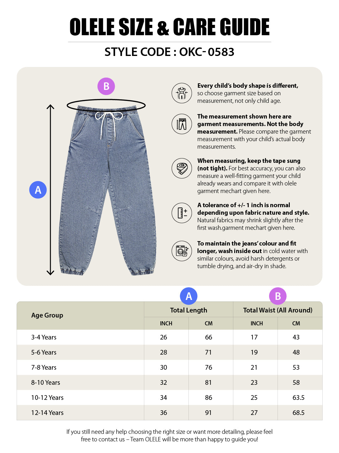 Olele® Boys Cotton Denim Pull On Joggers Jeans - Faded Blue