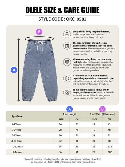 Olele® Boys Cotton Denim Pull On Joggers Jeans - Faded Blue