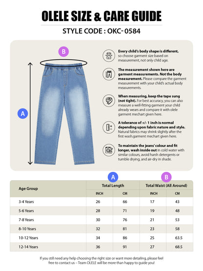 Olele® Boys Cotton Denim Pull On Regular Fit Jeans - Light Blue