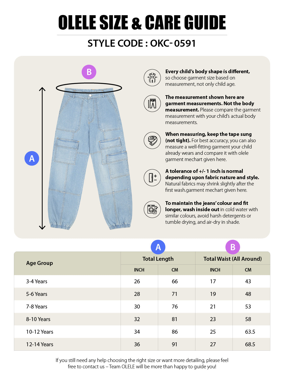 Olele® Boys Cotton Denim 7 Pockets Cargo Joggers Jeans Pant - Light Blue