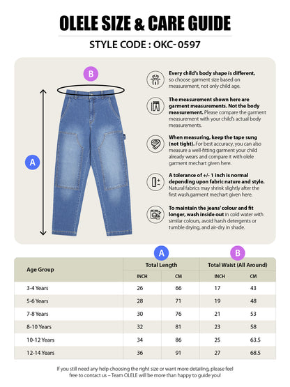 Olele® Boys Cotton Carpenter Denim Jeans - Blue