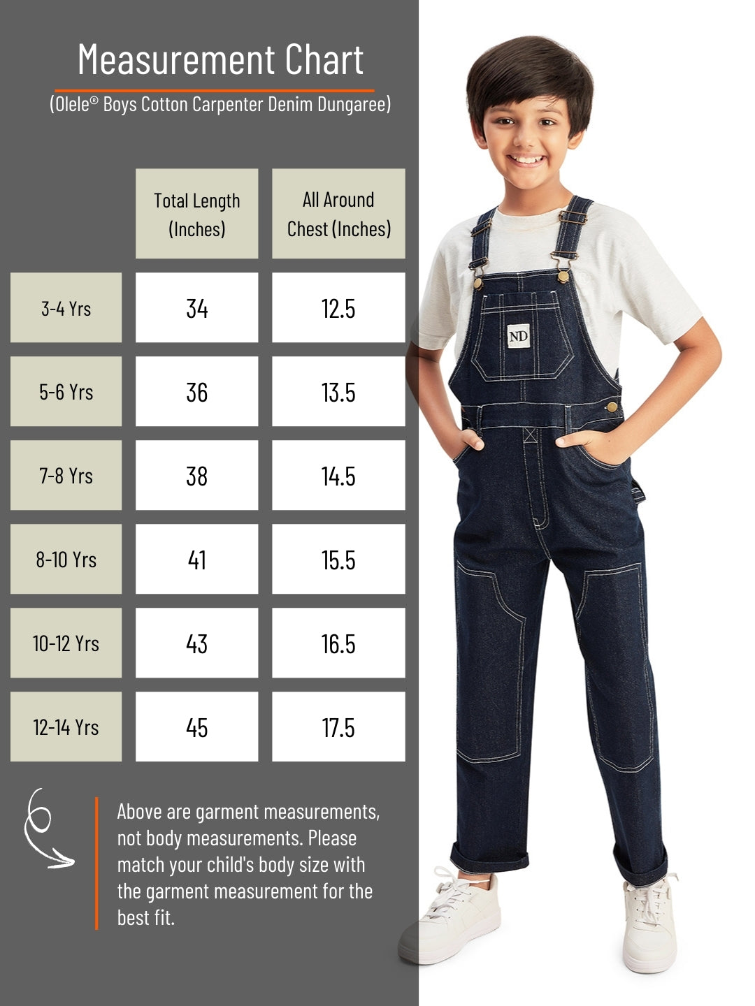 Olele® Boys Cotton Carpenter Denim Dungaree - Dark Blue