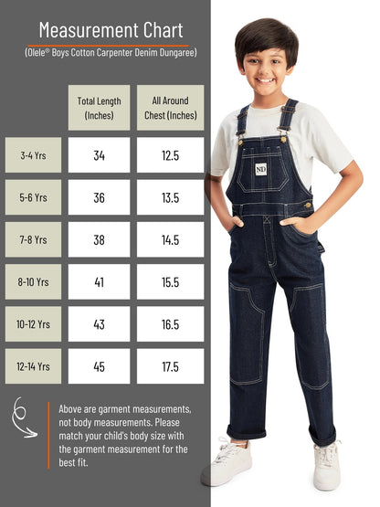 Olele® Boys Cotton Carpenter Denim Dungaree - Dark Blue