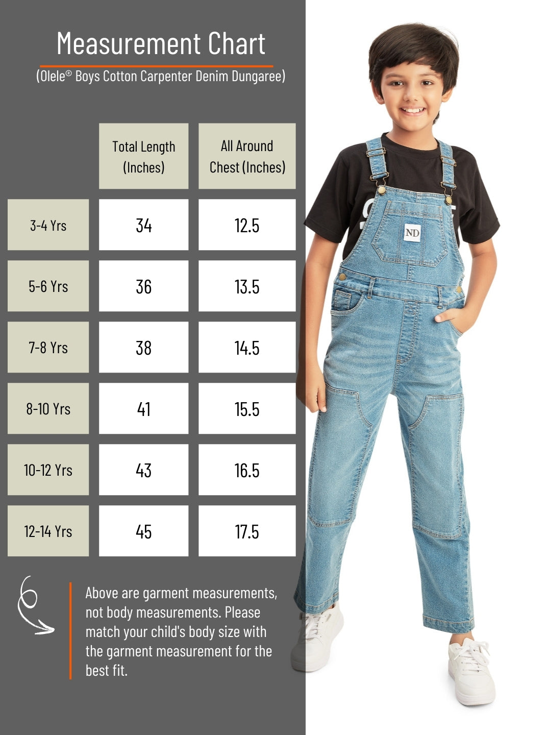 Olele® Boys Cotton Carpenter Denim Dungaree - Light Blue