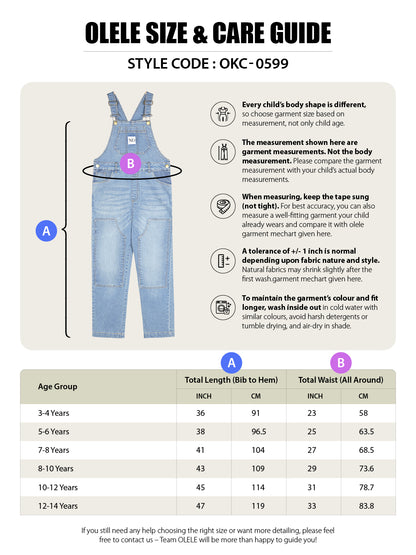 Olele® Boys Cotton Carpenter Denim Dungaree - Light Blue