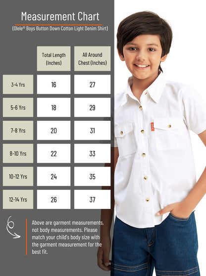 Olele® Boys Short Sleeves Button Down Cotton Two Pockets Shirt - Bright White
