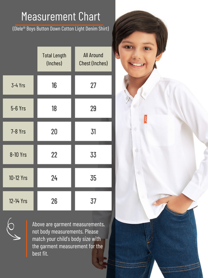 Olele® Boys Full Sleeves Button Down Front Pocket Formal Pure Cotton Plain Shirt - Bright White