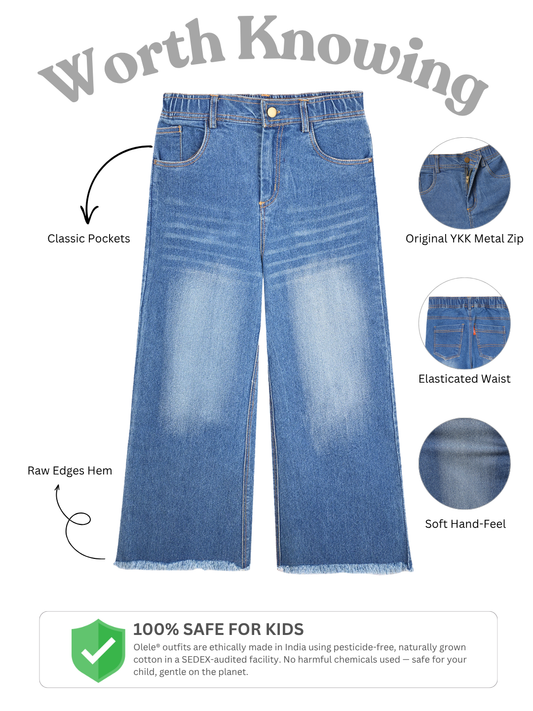 Olele® Girls Wide Leg Cotton Denim Jeans