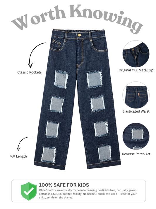 Olele® Girls Patch Work Cotton Denim Jeans