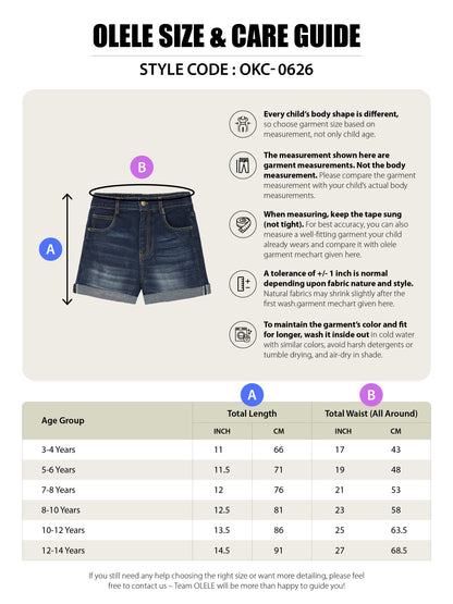 Olele® Girls Cotton Denim Shorts