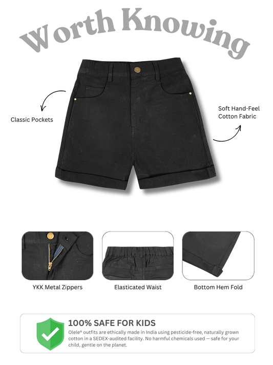 Explainer Image Girls Ebony Black Cotton Denim Shorts