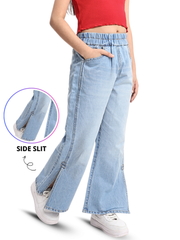 Olele® Girls Side Slit Relaxed Fit Jeans Pant - Cotton Denim