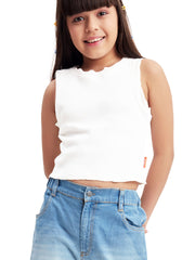 Olele® Girls Korean Crop Top - White Cotton Rib