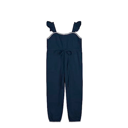 Olele® Girls Cotton Linen Jumpsuit - Mid Night Blue