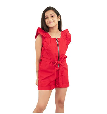 Olele® Girls Rocket Romper - Red Cotton Twill