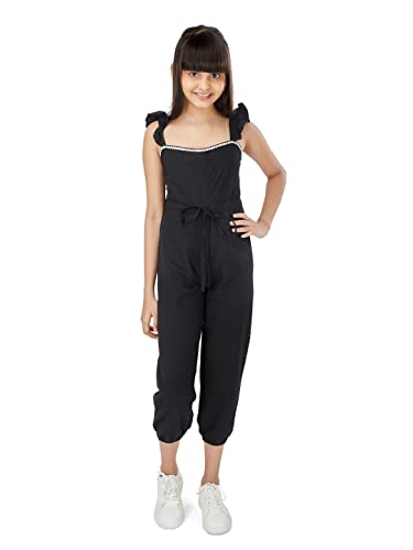 Olele® Girls Cotton Linen Jumpsuit - Black