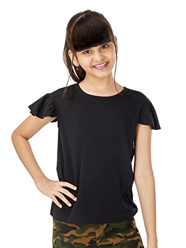 Olele® Girls Ruffle Short Sleeve Tshirt - Black