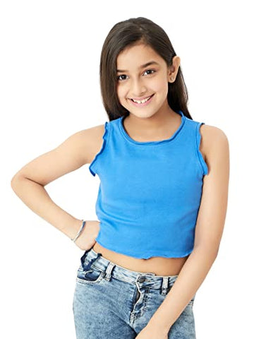 Olele® Girls Cotton Rib Halter Crop Top - Blue