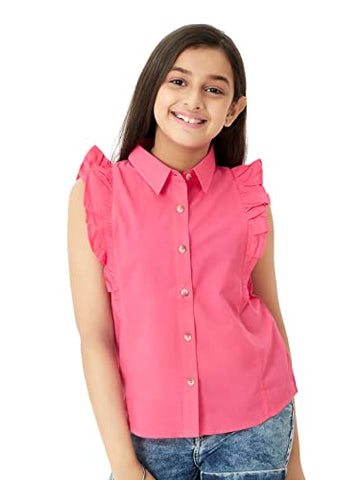 Olele® Regina Ruffle Shirt - Raspberry Pink Cotton