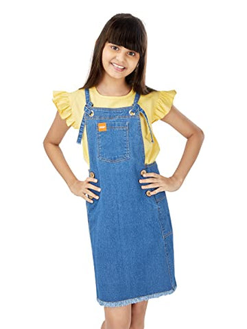 Olele® Girls Dungaree Dress - Metal Eyelets Indigo Denim