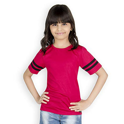 Olele® Girls Red High Low Tee with Contrast Sripe on Sleeve