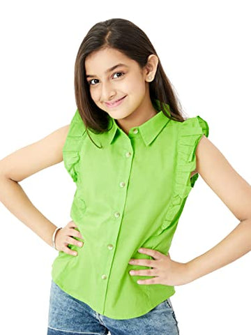 Olele® Regina Ruffle Shirt - Lime Green Cotton