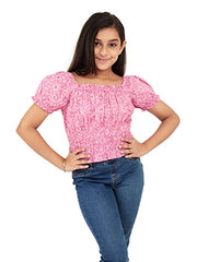 Olele® Bobin Smocked Top Printed Pink Cotton