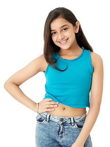 Olele® Girls Cotton Rib Halter Crop Top Teal
