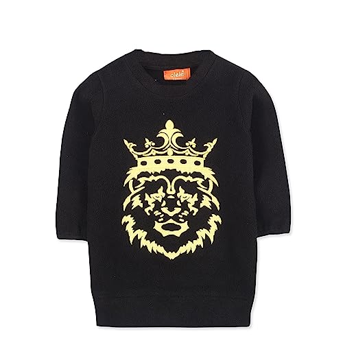 Olele® Girls Black Fleece Sweatshirt with Yellow Lion Embroidery