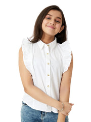 Olele® Regina Ruffle Shirt - White Cotton Linen